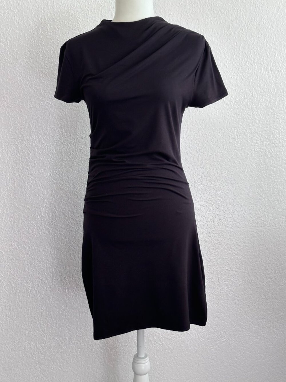 Divided by H&M Black Ruched Mini Dress | Asymmetrical Draped Neck | Size M | NWT - Picture 3 of 9